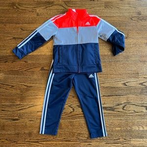 Adidas athletic track suit boys, Size 5, Navy